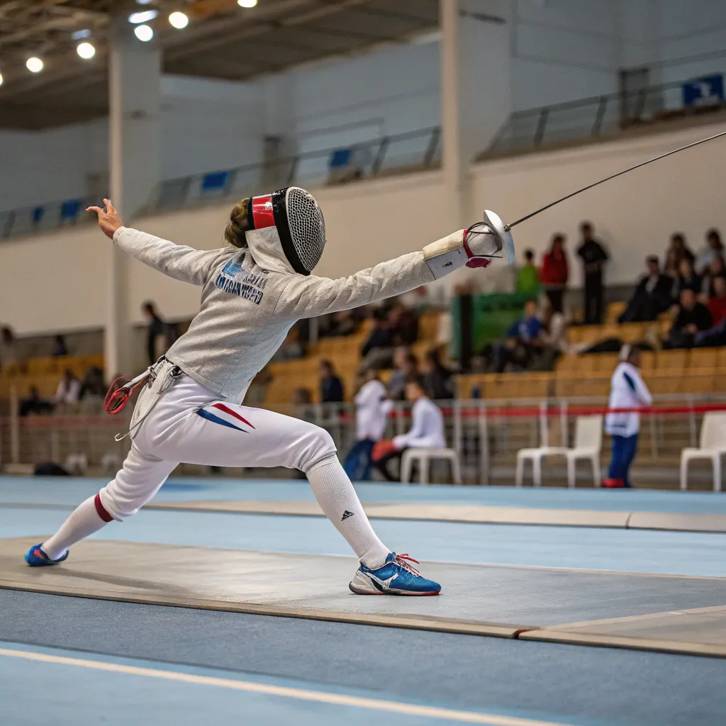 Fencer competing in a match
